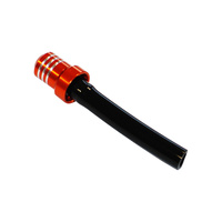 FUEL CAP VENT - SCAR BILLET ALLOY ORANGE ANODIZED WITH HOSE & ONE-WAY BREATHER