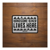 Oxford Garage Metal Sign: "Handsome Biker Lives Here"