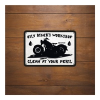 Oxford Garage Metal Sign: "Oily Biker's Workshop"